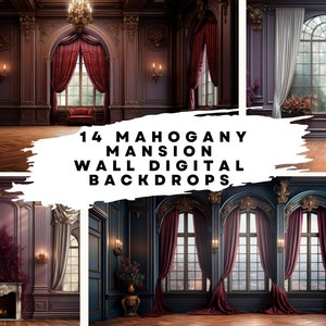 14 digitale achtergronden van mahoniehouten herenhuis aan de muur (verschillende kleuren) voor bruiloft, moederschap, beeldende kunst, portretfotografie-overlays