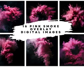 16 Digital Pink Smoke Overlay Images at 300DPI (size: 6144 x 6144) for Dance, Sports, Film, Wedding, Maternity, Gender Reveal Overlay Art