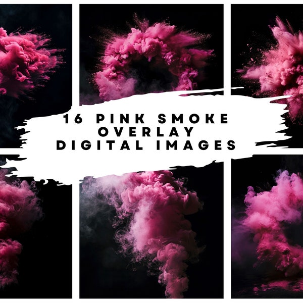 16 Digital Pink Smoke Overlay Images at 300DPI (size: 6144 x 6144) for Dance, Sports, Film, Wedding, Maternity, Gender Reveal Overlay Art