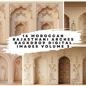 16 archi del Rajasthan marocchino sfondo immagini digitali Vol3 - 300 DPI (8565 x 4800) per matrimonio, sposa, famiglia ritratto sfondi
