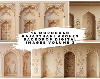 16 Moroccan Rajasthani Arches Backdrop Digital Images Vol3 - 300DPI (8565 x 4800) for Wedding, Bridal, Family Portrait Wallpaper Backgrounds