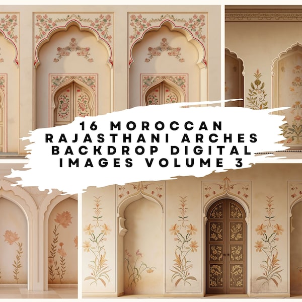 16 Moroccan Rajasthani Arches Backdrop Digital Images Vol3 - 300DPI (8565 x 4800) for Wedding, Bridal, Family Portrait Wallpaper Backgrounds