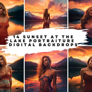 14 Sunset at the Lake Portraiture Digital Backgrounds for Dance, Bridal, Wedding, Maternity, Fine Art, Portrait Photography Overlays