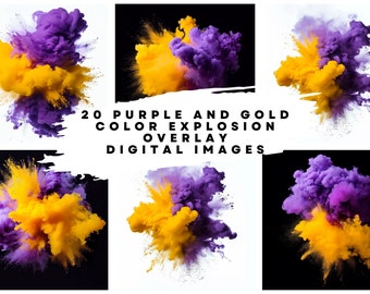 20 Digital Purple and Gold Smoke Overlay Images at 300DPI (size: 6144 x 6144) for Dance, Sports, Maternity, Louisiana Sports Overlay Art