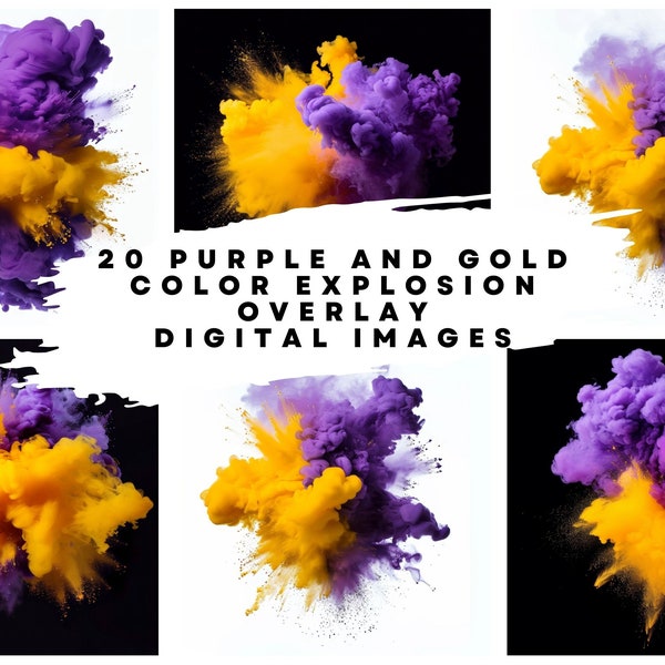 20 Digital Purple and Gold Smoke Overlay Images at 300DPI (size: 6144 x 6144) for Dance, Sports, Maternity, Louisiana Sports Overlay Art