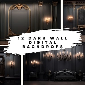 12 Digital Backdrops of Mansion Wall Interiors (Color Black) for Wedding, Maternity, Fine Art, Portrait Photography Overlays