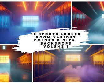 12 Sports Locker Room Various Colors Digital Backgrounds at 300DPI (size: 8565 x 4800) for School, Team and Sports Portraits.