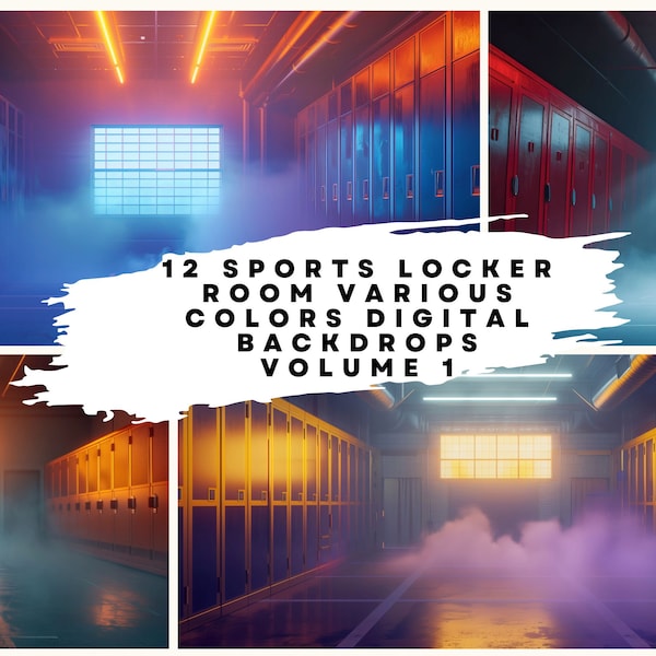 12 Sports Locker Room Various Colors Digital Backgrounds at 300DPI (size: 8565 x 4800) for School, Team and Sports Portraits.