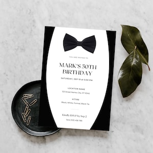 Luxe stijlvolle verjaardagsfeest uitnodiging sjabloon, moderne zwarte verjaardagsuitnodiging voor evenement, edgy verjaardag uitnodigen Instant Download afdrukbare