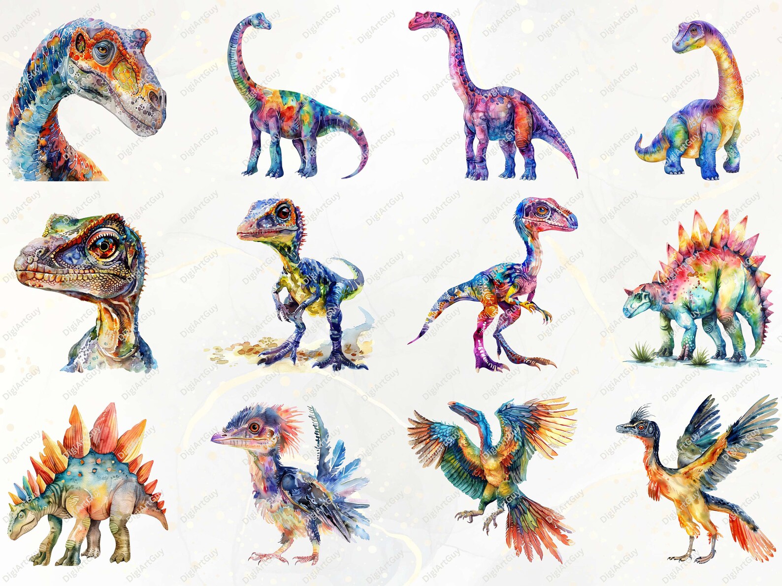 Watercolor Dinosaur Clipart Colourful Dinosaur PNG Dino Clip Art ...
