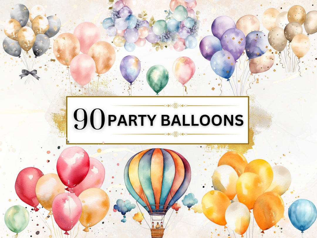 Balloons Clipart Watercolor Birthday Clipart Party Balloon PNG Set ...