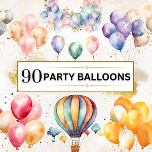 Luftballons Clipart Aquarell Geburtstag Clipart Party Ballon PNG Set Geburtstagsparty Clipart Babyparty Clipart | Kommerzielle Nutzung Transparent