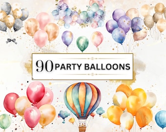 Ballonnen clipart aquarel verjaardag clipart partij ballon PNG set verjaardagsfeestje clipart baby shower clipart | Transparant voor commercieel gebruik