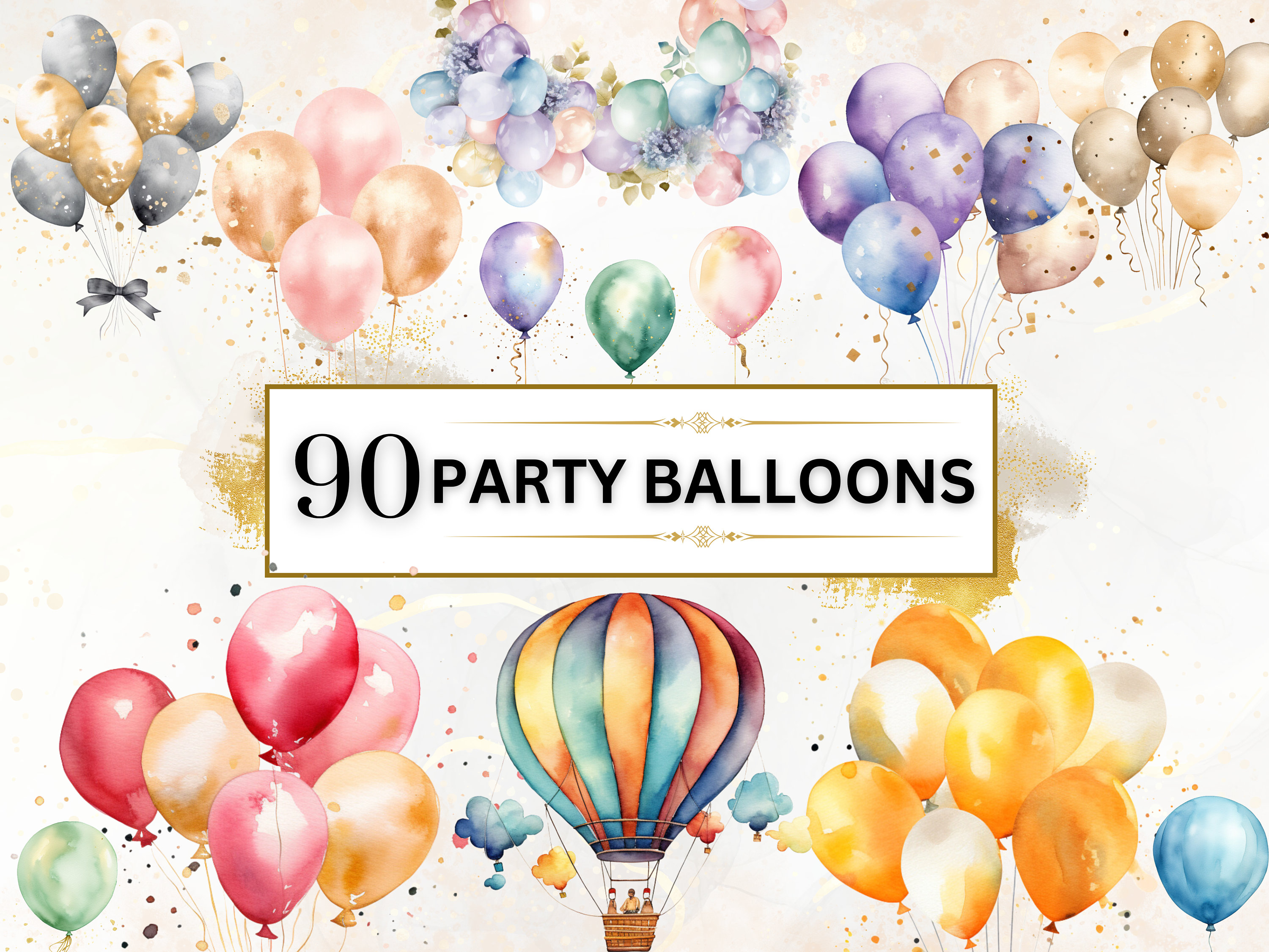 Balloons Clipart Watercolor Birthday Clipart Party Balloon PNG Set ...