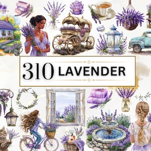 Clipart Lavanda Aquarela Floral PNG Flor Clipart Primavera PNG Buquês de Flores Clipart Flor Roxa PNG Jardim Clipart | Uso comercial