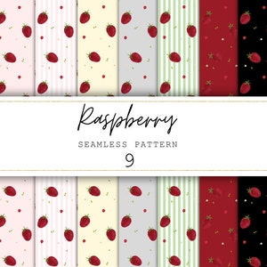 Frambuesa patrón sin costuras Berry papel digital fruta papel digital sin costuras diario basura papel álbum de recortes papel imprimible fondos de frutas