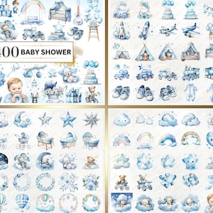 Shows blue baby shower examples from the bundle