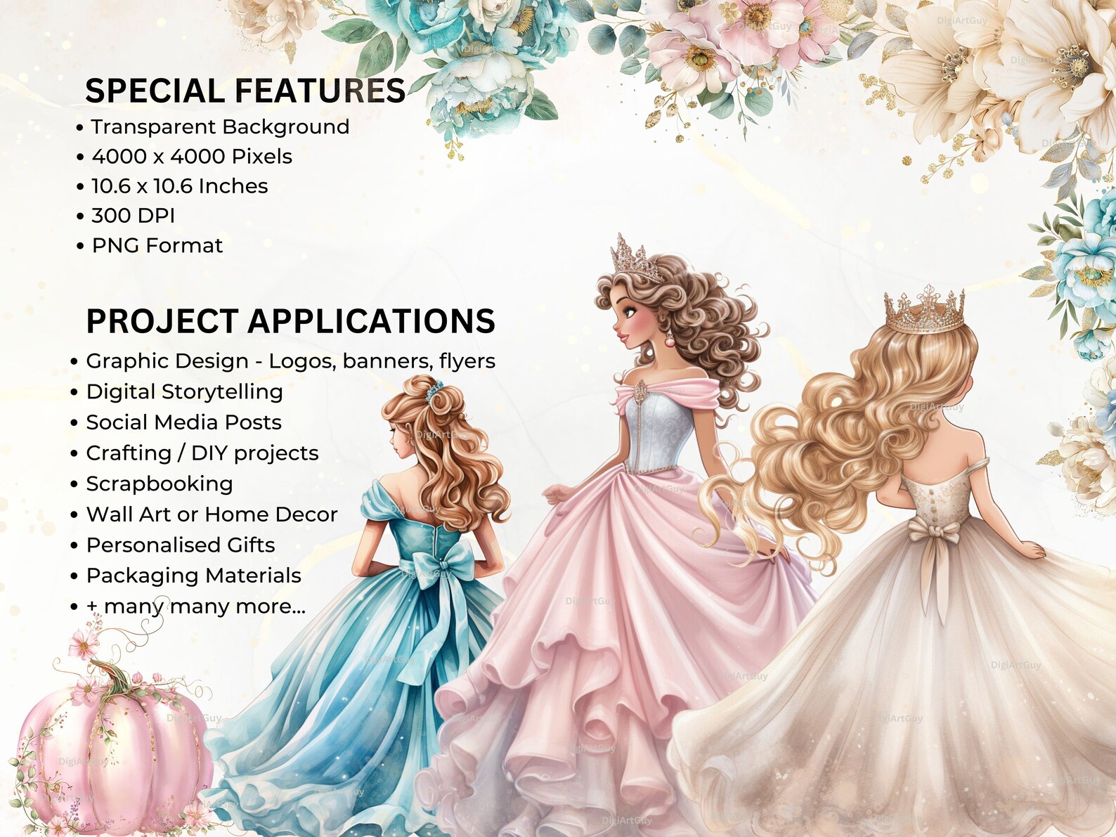 Watercolor Princess Clipart Cute Princess Carriage PNG Castle PNG ...