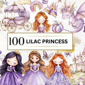 Lila prinses aquarel clipart schattige prinses PNG Assepoester clipart sprookje clipart prinses partij kwekerij clipart commerciële licentie