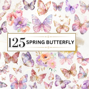 Clipart de papillons roses aquarelles Clipart de printemps de papillons colorés Clipart de papillons aquarelle PNG Clipart de papillons floraux PNG | Utilisation commerciale