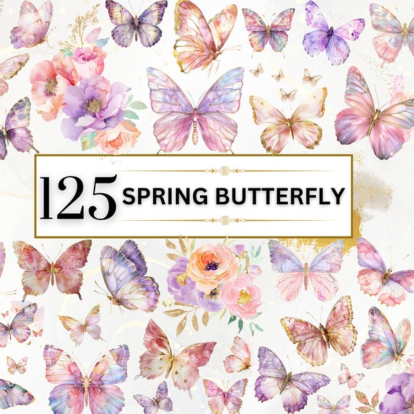 Watercolor Butterflies Clipart Watercolor Butterfly PNG Colorful Butterfly Spring Clipart Floral Butterfly Clipart Insect | Commercial Use