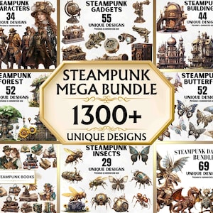 Steampunk Mega Clipart Bundle - 1300+ Unique Steampunk PNGs, Victorian Clipart, Fantasy Art, Commercial Use, Decor, DIY, Printable