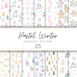 Pastel Winter Seamless Patterns Pastel Junk Journal Paper Winter Scrapbook Paper Winter Digital Paper Snowflakes Seamless Background Snowman
