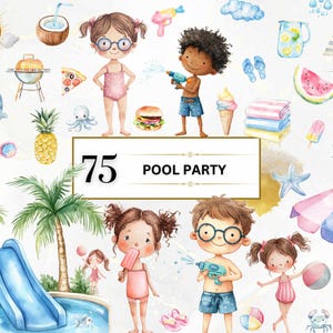 Aquarelle piscine Party Clipart été mignon PNG Clipart plage Clipart mignon au bord de la piscine Clipart animaux marins océan Clipart pépinière usage Commercial