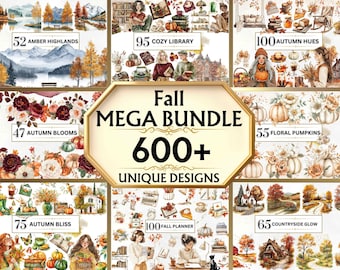 Akvarell höst PNG-paket Rustik höst PNG höstblommor Clipart Pumpa Clipart Mysig höstgrafik Cottagecore PNG höstlandskap Clipart