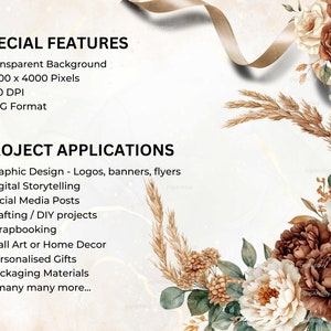 Description of special features of the images: transparent background, 4k pixels square, 10.6 x 10.6 inches. 300 DPI and PNG format.Project applications include graphic design, crafting, scrapbooking,personalised gifts and many more