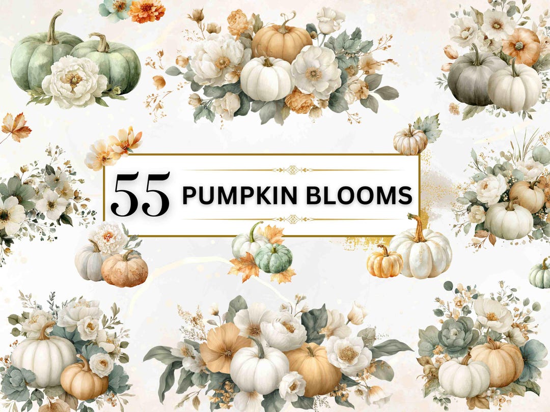 Watercolor Floral Pumpkins Clipart Fall Pumpkin PNG Autumn Clipart ...