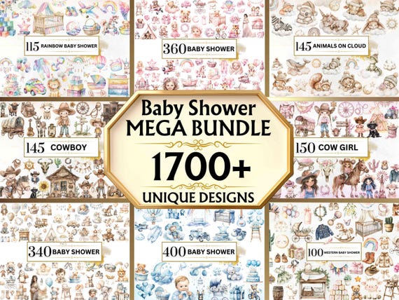 Baby Shower Clipart - 1700+ Gender Reveal Clipart, Pink Baby Shower, Blue Baby Shower, Neutral Baby Shower PNG,Newborn Baby, Nursery Clipart