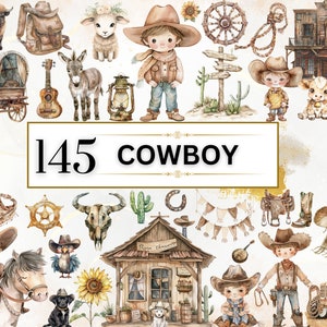 Cowboy Clipart Aquarell Western Clipart Wilder Westen PNG Baby Tier Clipart Niedliche Cowboy PNG Kinderzimmer Clipart Babyparty PNG | Kommerzielle Nutzung