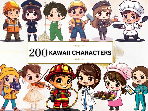 Kawaii Characters Kawaii Clipart Bundle Cute Kawaii PNG Kawaii Stickers Digital Kawaii Illustration Cute Kawaii Printable Commercial License
