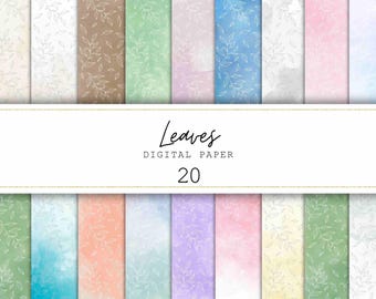 Leaves Digital Paper Pastel Leaves Junk Journal Paper Leaves Digital Prints Botanical Backgrounds | Instant Download Commercial Use