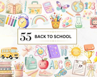 School PNG Back To School Printable Pastel School Supplies Clipart Cute Kawaii School Clipart School stationery Classroom PNG Commercial Use