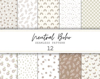 Carta digitale senza cuciture Boho Carta digitale Boho neutra Carta digitale senza cuciture Carta per diario spazzatura Sfondo Boho Stampe con motivi Boho Scrapbooking