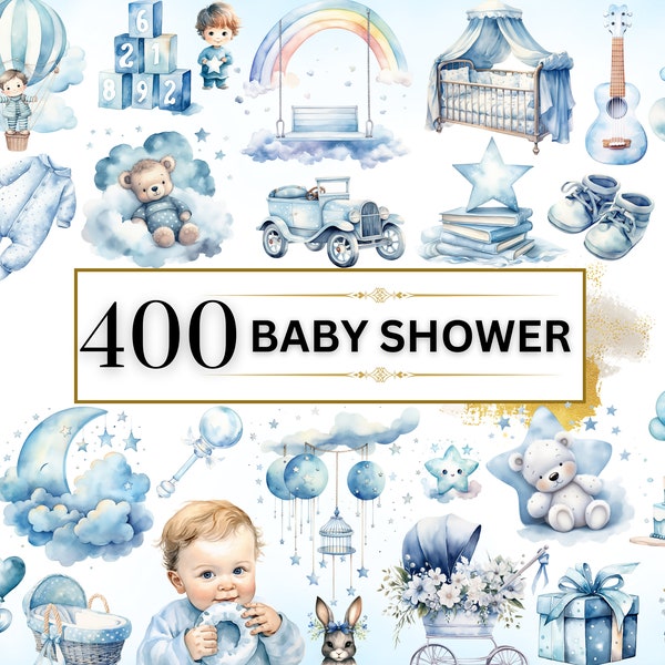 Baby Shower Clipart - 400 Blaue Babyparty PNGs, Neugeborenen Baby Boy Clipart, Babyparty für Jungen, Kinderzimmer Clipart, Gender Reveal, Teddy Bär