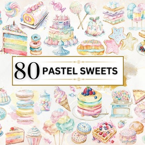Doces Clipart Aquarela Doces Clipart PNG Pastel Doces PNG Sobremesas Clipart Padaria PNG Doces Guloseimas Adesivos | Macarons Cupcakes Waffles