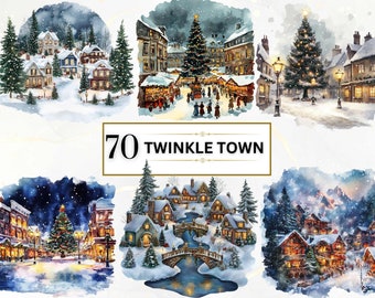 Watercolor Winter Landscape Clipart Winter PNG Festive Clipart Winter Woodland PNG Cozy Winter Clipart Winter Scene Clipart Tree Clipart Set
