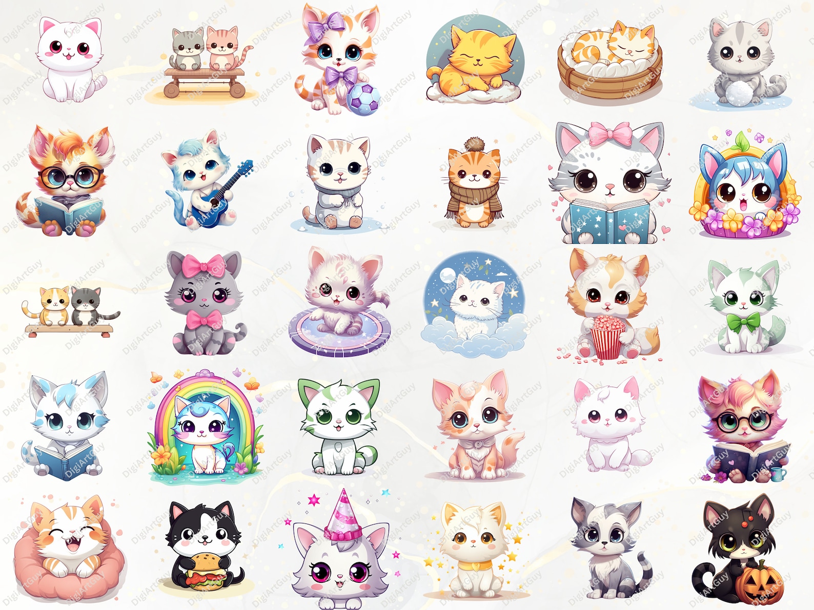 Kawaii Clipart Bundle - 120 Cute Kawaii Cat Clipart Set Kawaii Cat ...