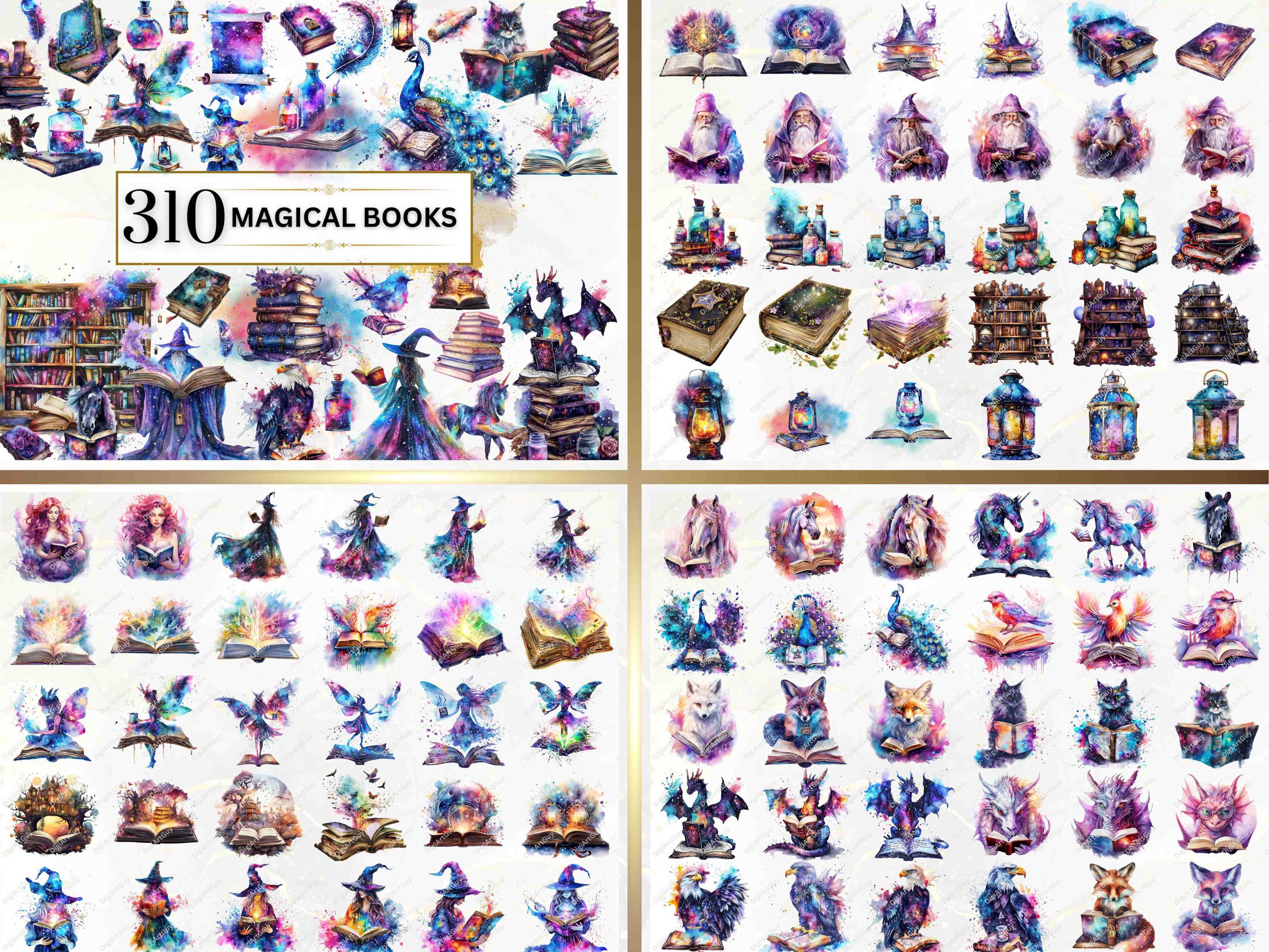 Watercolor Book Clipart Bundle Floral Book PNG Magical Books Clipart ...