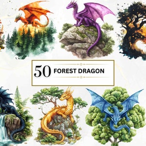 Forest Dragon PNG-bundel aquarel Dragon Clipart Fantasy Dragon Graphics Forest Clipart Fantasy PNG Enchanted Garden PNG Commercieel gebruik