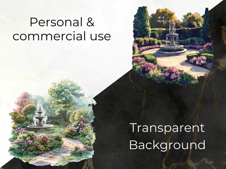 Showcasing personal and commercial use, this image emphasizes the versatility of the garden landscape collection. Perfect for creating high-quality custom designs, from DIY crafts to commercial projects with transparent PNGs for easy integration.