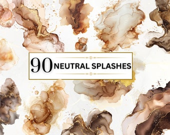 Watercolor Splash Clipart Pastel Watercolor Splashes PNG Alcohol Ink Clipart Neutral Color Splash PNG Splatter Clipart | Commercial Use