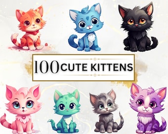 Niedliches Kätzchen PNG Bundle - 100 Kätzchen Clipart PNGs, Katzen Clipart, Tiere Clipart, Aquarell Tiere, sofortiger digitaler Download