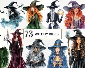 Witch Clipart Watercolor Spooky Witch PNG Horror Clipart Spooky Season PNG Witchcraft Art Scary Png Magic Witches Bundle Cute Spooky Clipart