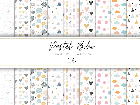 Pastel Boho Seamless Patterns Boho Digital Paper Boho Nursery Digital Paper Boho Junk Journal Boho Background Printable Paper Repeat Pattern