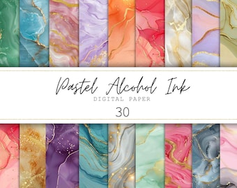 Papel digital com tinta à base de álcool, fundos com padrões em tons pastel, estampas digitais de mármore pastel, papel para scrapbook/diário de arte para uso comercial.