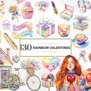 Rainbow Valentines Day PNG Pastel Valentine&#39;s Day Clipart Sweet Valentine PNG Love Clipart Cute Valentines Clipart Scrapbooking PNG Stickers